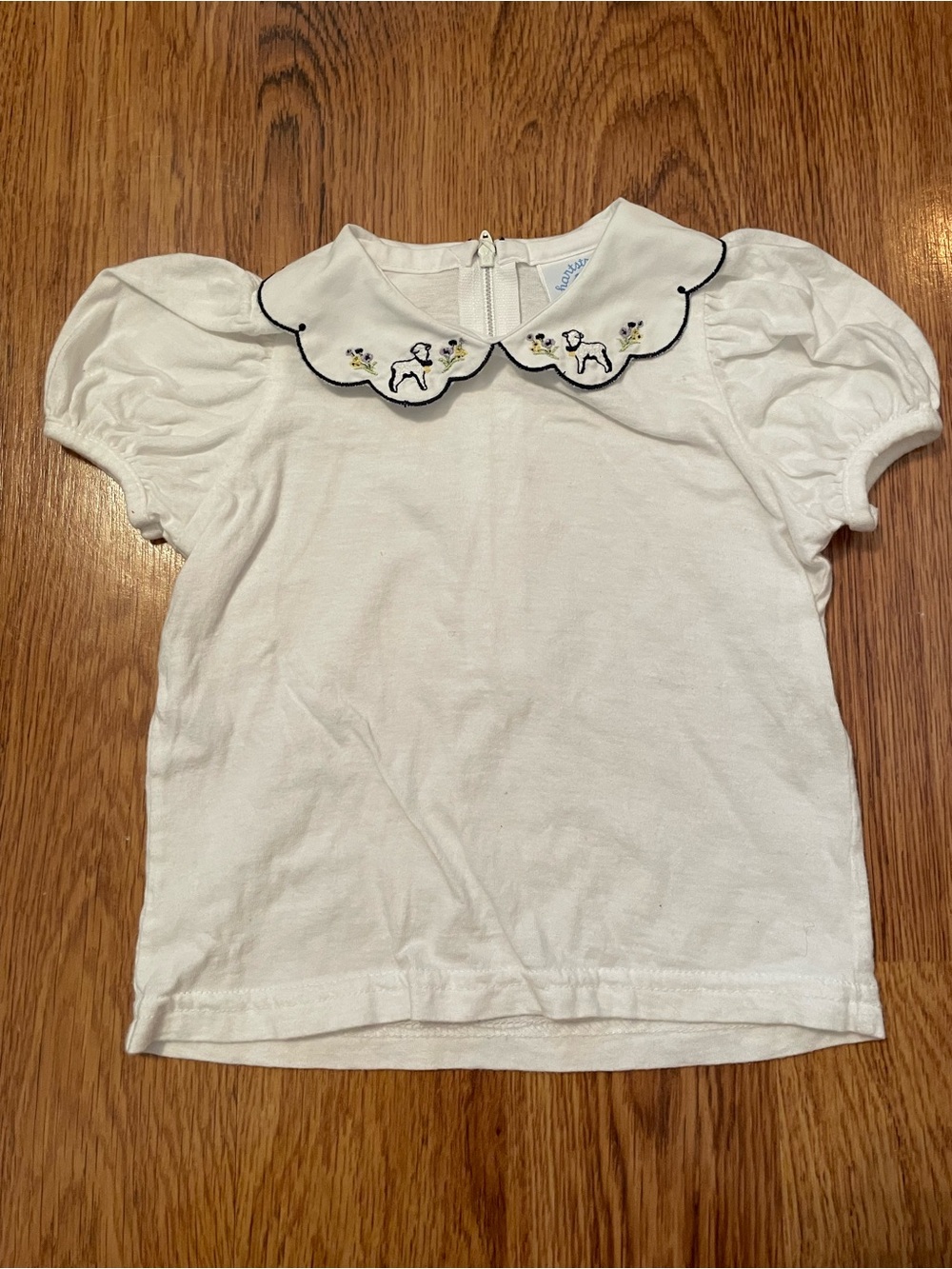 Vintage Hartstrings Lamb and Floral Embroidered White Collared Shirt